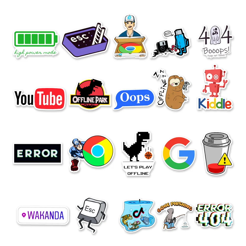 50Pcs Cartoon Programming 404 Network Error Graffiti Stickers Laptop Motorcycle Car Skateboard Waterproof Sticker Decal