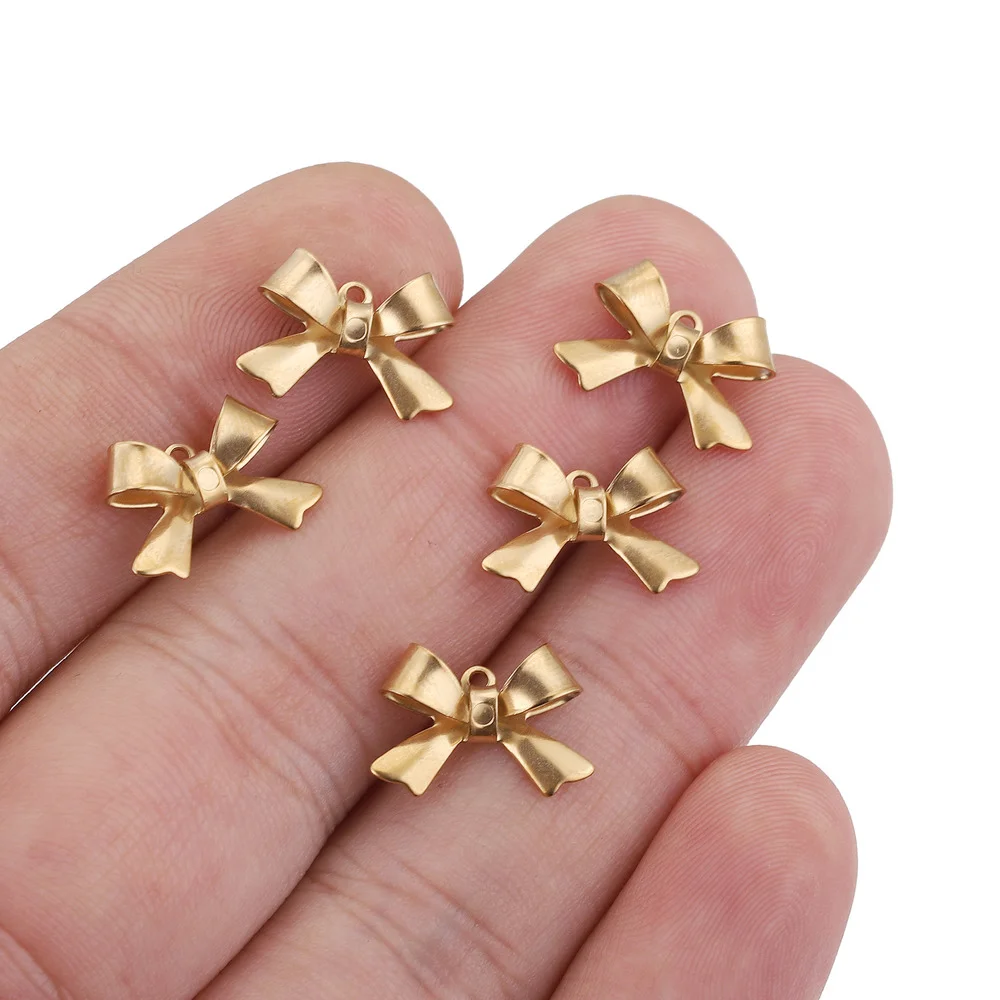 20pcs Stainless Steel Gold Plated Bow Spacer Charms Connectors for DIY Necklace Bracelet Handmade Jewelry Making Accessories