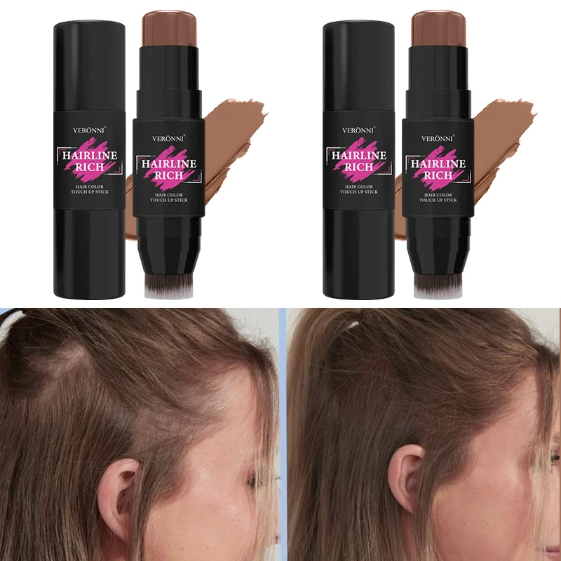 Penna per tinture temporanee per capelli 2 in 1 da 2 pezzi con testina, copre istantaneamente i capelli grigi, stick per ritocchi radice impermeabile per colore naturale