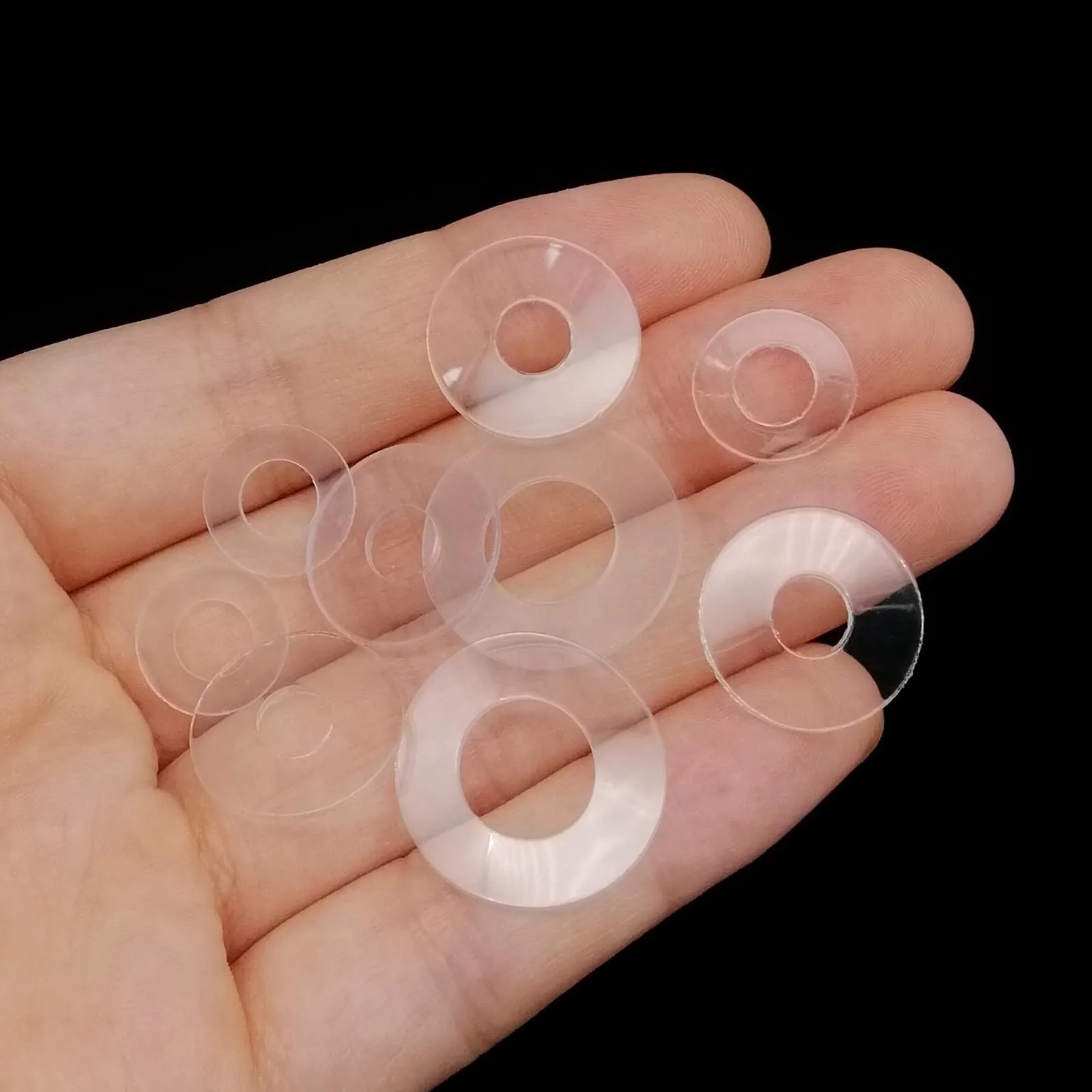415/1085pc M2 M2,5 M3 M4 M5 M6 M8 M10 M12 Kunststoff PVC Transparent Klar flache Unterlegscheibe Isolierte Dichtung Ring Sortiment Kit Set Box