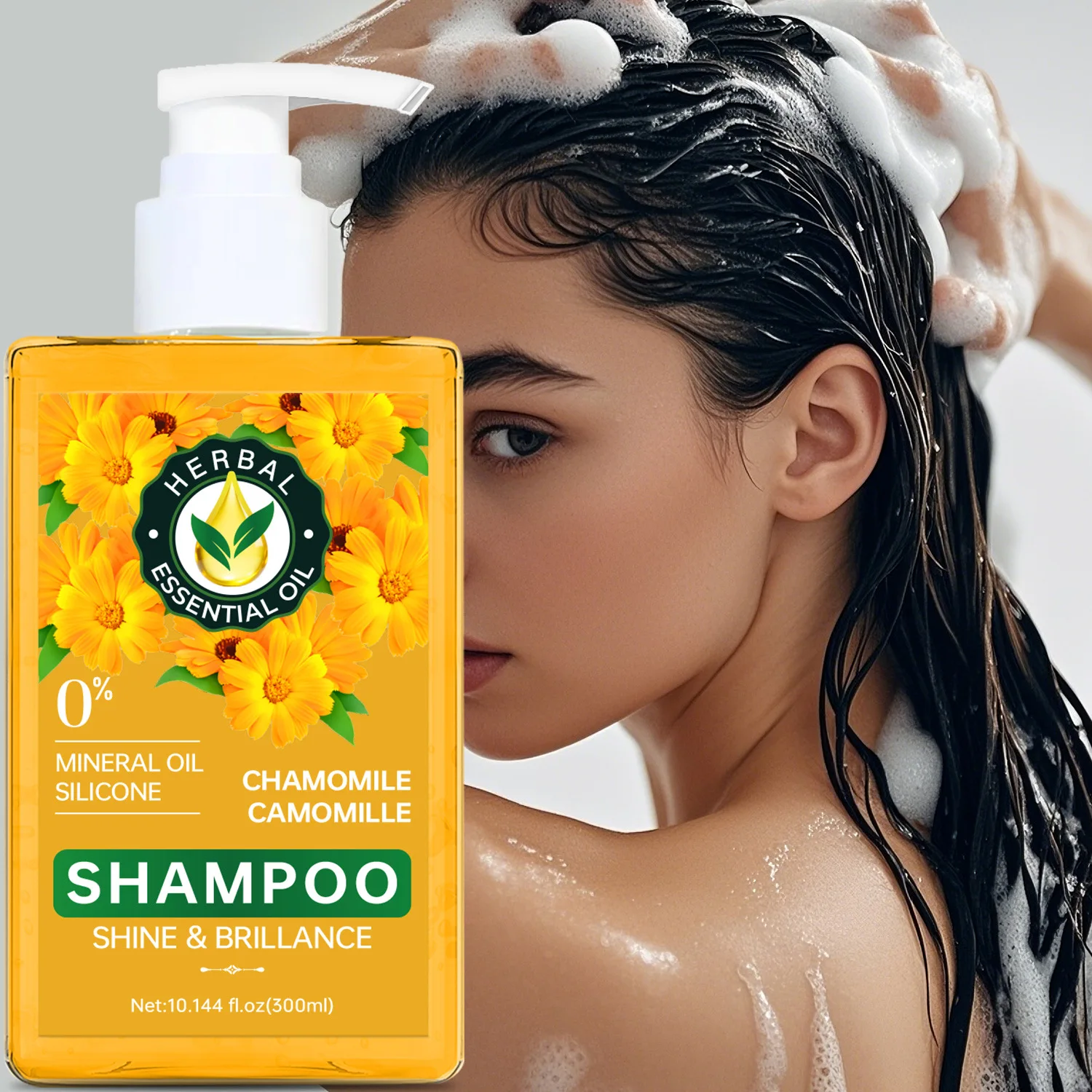Herbal Essential Oil Shampoo – 300ml. Infused with Chamomile, Aloe Vera & Passion Fruit, this 0% mineral oil & silicone formula
