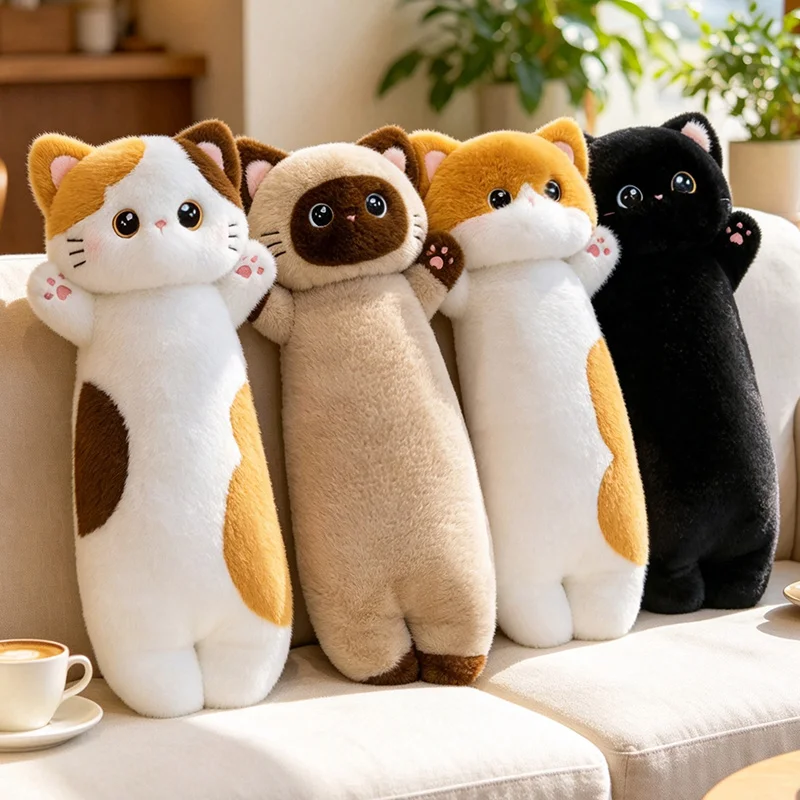 70/90cm Large Long Cute Creative Color Cats Plush Toys Soft Stuffed Animal Baby Sleeping Hug Pillow Sofa Cushion for Kids Gifts