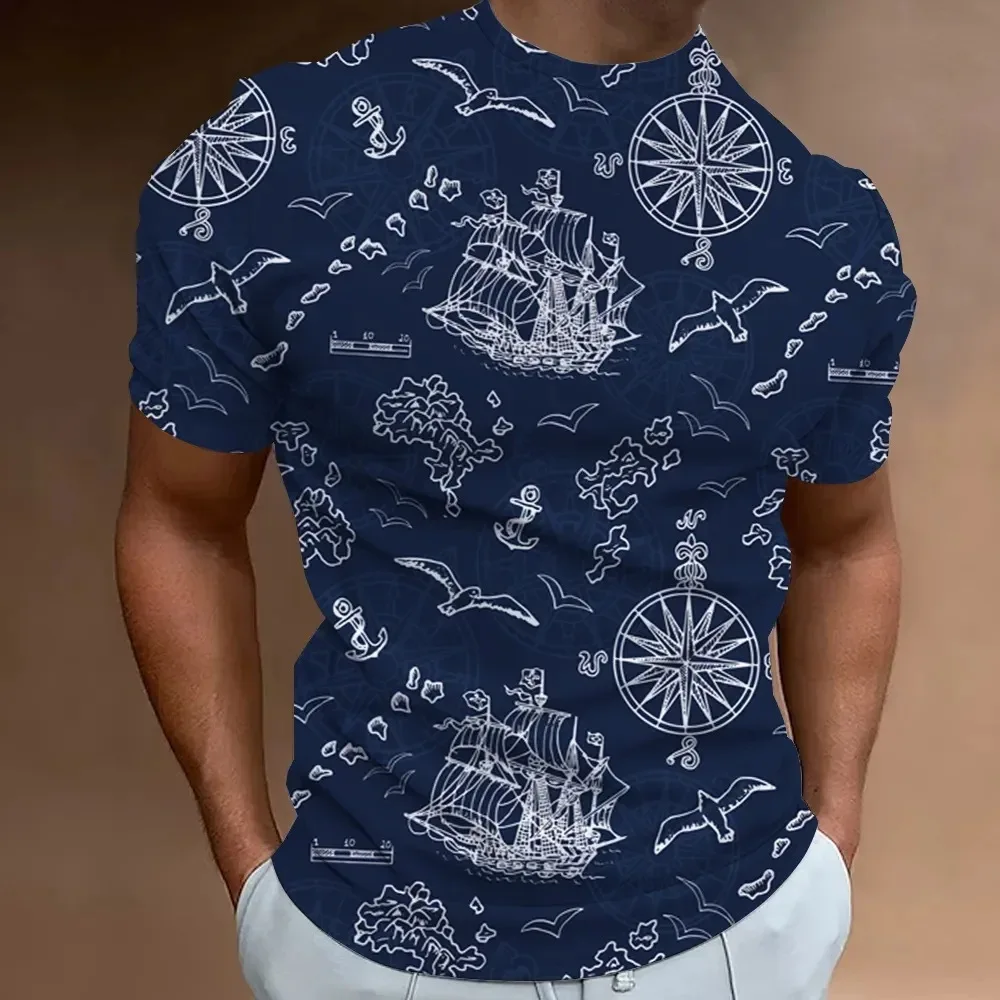

streetwear mens clothing 3D digital printed navigation graphic t shirts round neck short sleeved tops casual t shirt for men