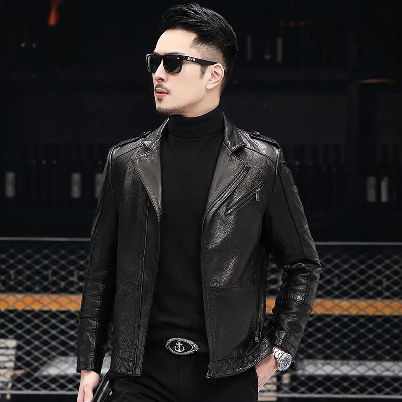 2022 New Leather Casual Clothes Men's  Fashion Clothing Youth Outside Spring and Autumn Short Jacket Cool Zipper Pockets Q15