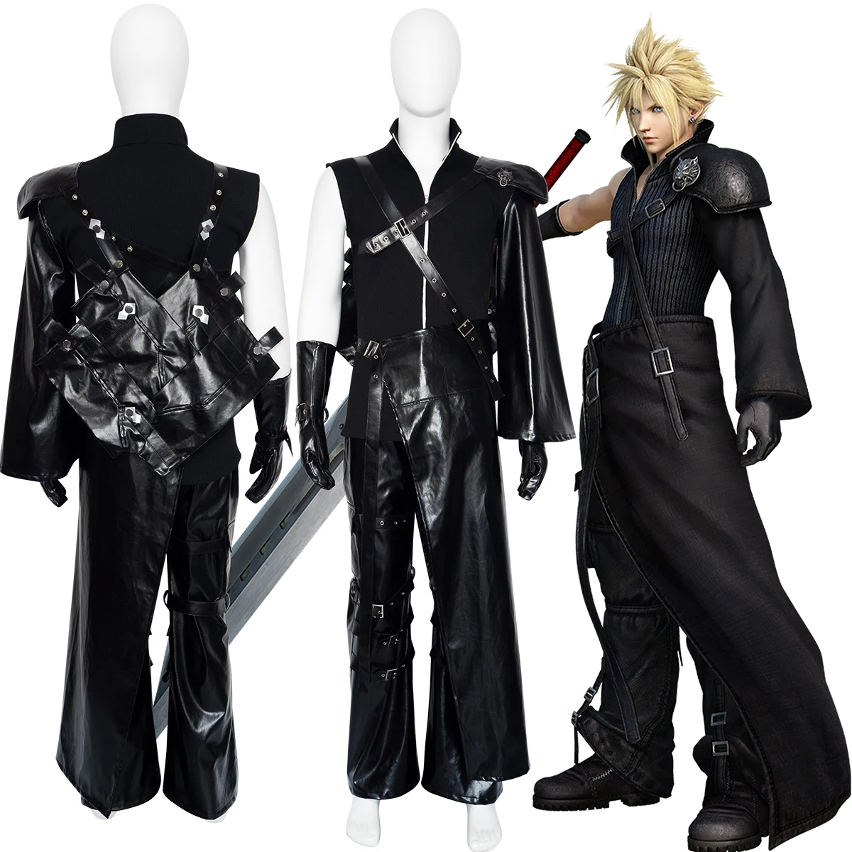 

Final Fantasy VII FF7AC Cloud Strife Cosplay Costume Cloudy Wolf Advent Attire Black Outfit