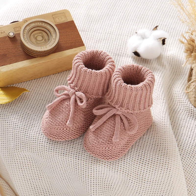 Baby Shoes Solid Color Knitted Newborn Boys and Girls Boots First Walkers Soft Bottom Infant Unisex Footwear 0-18m Child Booties