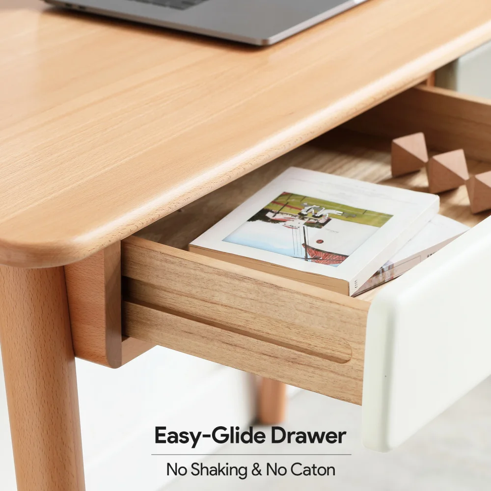 Solid Wood Computer Desk, 47'' Large Size Office Table with 2 Drawers, Modern Simple Style PC Workstation