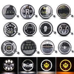1X 7 Inch LED Headlight Bulbs Assembly DRL Lights H4 Round Headlamp Angel Eyes Car Accessories For Suzuki samurai Lada Niva Jeep