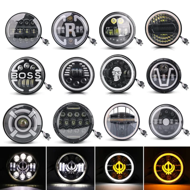 1X 7 Inch LED Headlight Bulbs Assembly DRL Lights H4 Round Headlamp Angel Eyes Car Accessories For Suzuki samurai Lada Niva Jeep