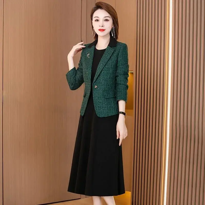 Blazer Female Spring Autumn New Style Korean Slim Print Suit Jacket Temperament Elegant Fashion Single Buckle Women Blazers Sets