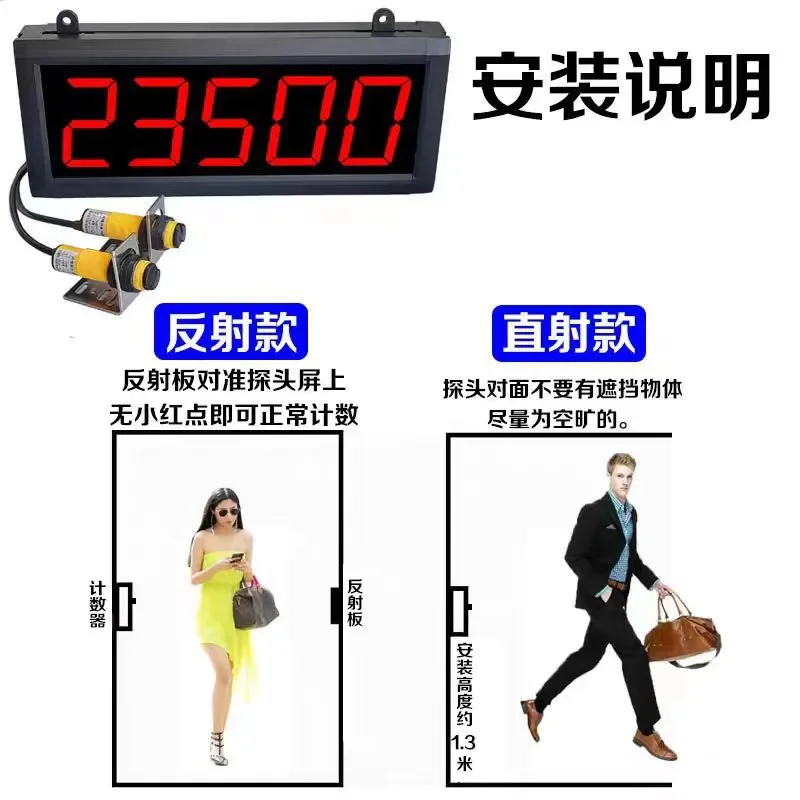 Passenger Flow Counter Automatic Infrared Sensor People Counting Device Digital Display Screen For Shopping Mall Supermarket