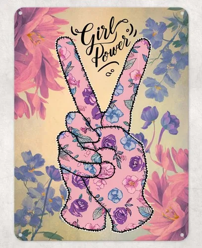 Girl Power Peace Hand Sign Metal Poster Wall Sign Man Cave Shed Bar Home Plaque --Tin Sign