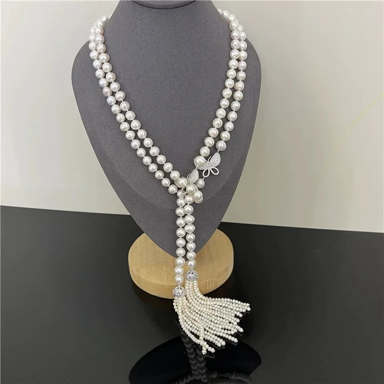 

55" Natural freshwater pearl necklace long tassel sweater Necklace