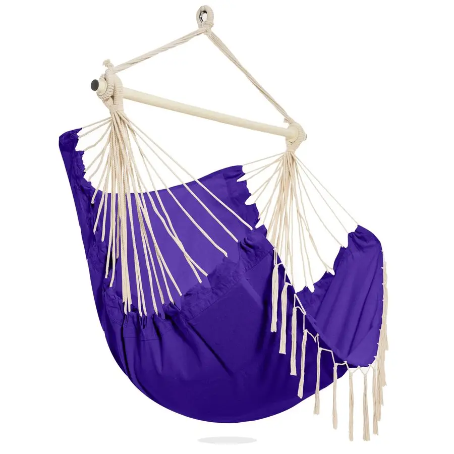 

Hammock Chair Hanging Rope Swing for Outside Indoor for Bedroom, Outdoor, Patio Purple with Tassels