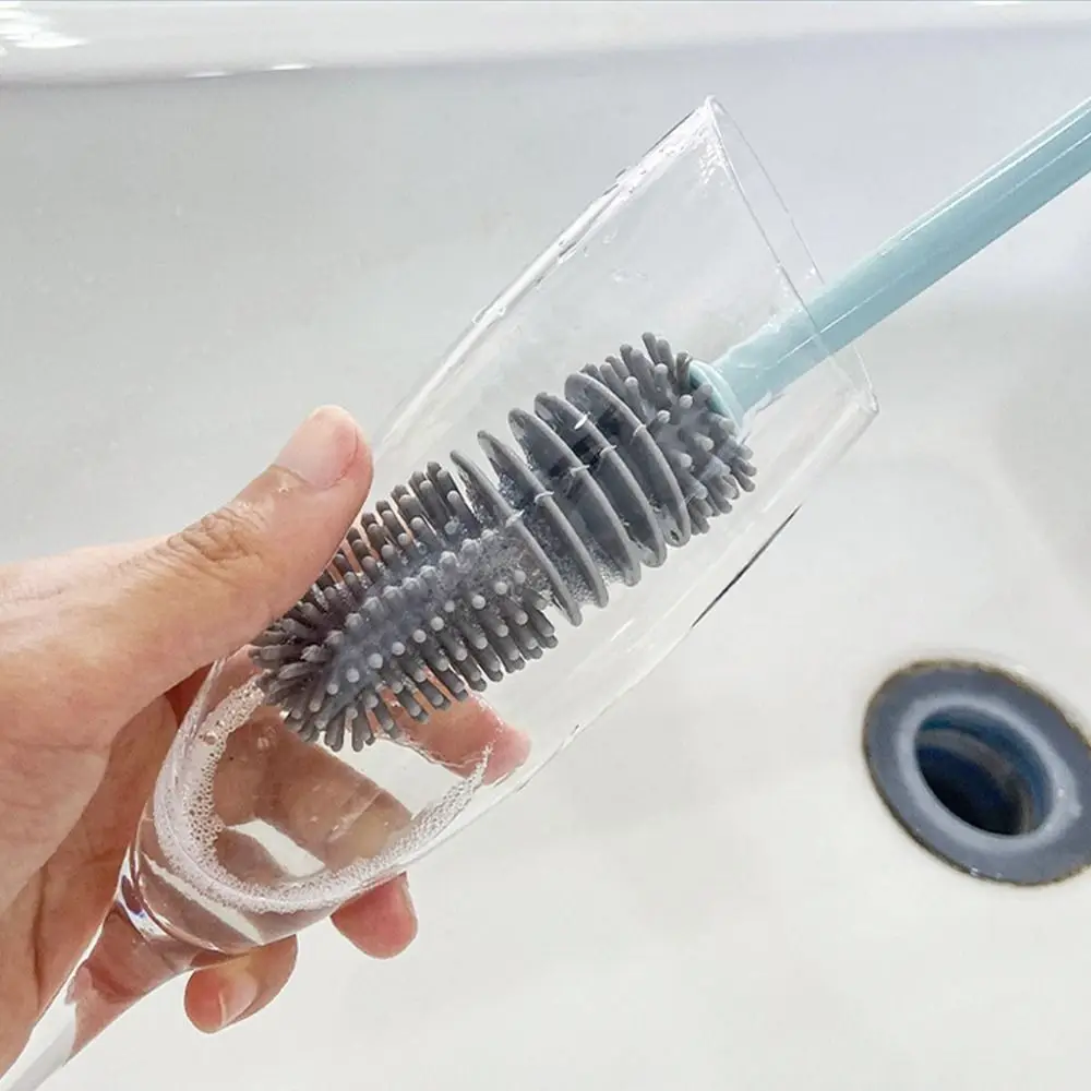 Sanitary Suspensible Long Handle Scrubber Cleaning Brush Silicone Glass Cleaner Cleaning Tool Milk Bottle Brush Cup Scrubber