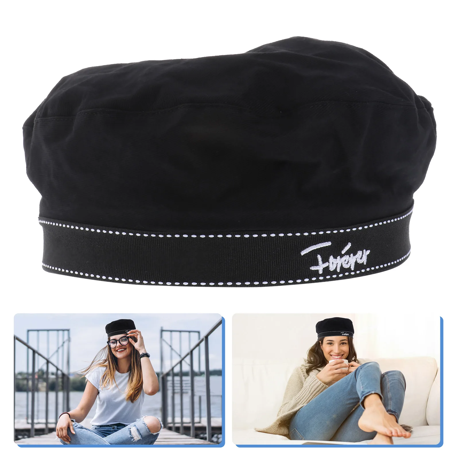 

Girls Women Sailor Beret Hat Navy Cap Fashionable French Vintage Black Decorative Hat Uniform Japanese Style Lightweight Durable