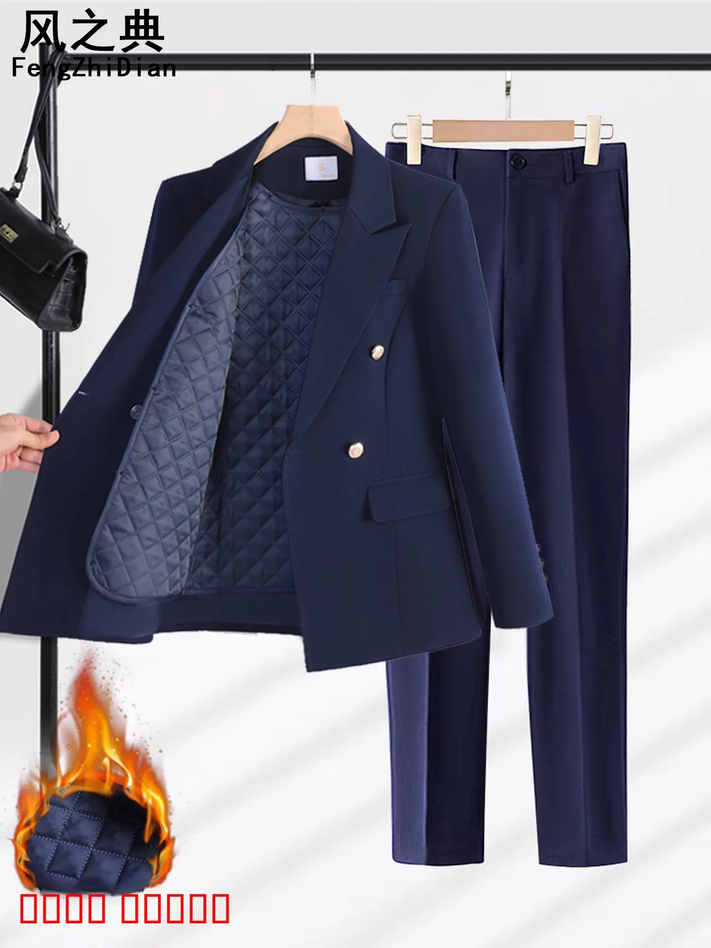 

Thiened Cotton Winter Suit Set for Women Interview Profional Workwear Polyester Fiber Commute Warm Anti-Wrinkle Long Sve