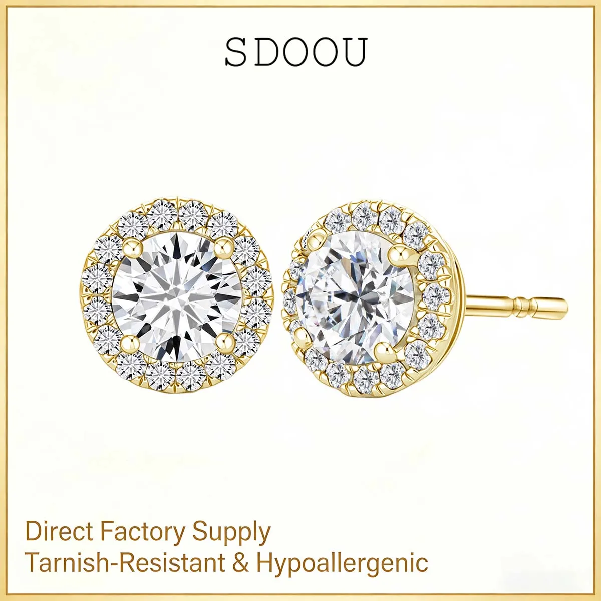 

SDOOU Brilliant Real 14K Gold AU585 Round Moissanite Stud Earrings 0.5ct D Color VVS1 Everyday Wear Fine Jewelry Gifts for Women
