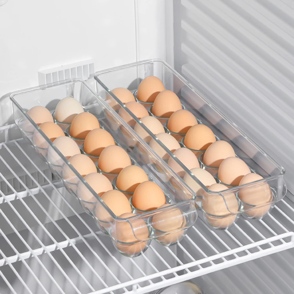 

2pcs Refrigerator Organizer 14 Compartments Pet Material Transparent Egg Storage Tray For Fridge Freezer Kitchen Easy