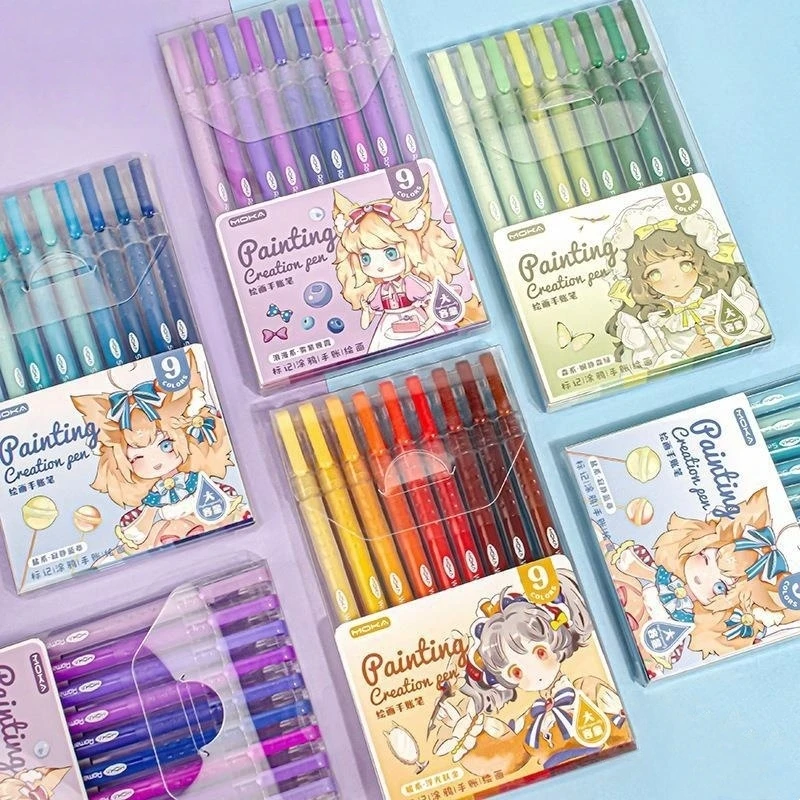 

9pcs Romantic Multi Color Pens Set Gel Ink Vintage Marker Liner 0.5mm Ballpoint Stationery Gift A3091