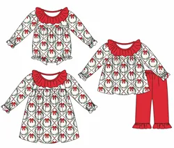 Toddler Christmas Outfits Matching 3-Piece Set Christmas Wreath Print Baby Girl Holiday Outfits Boutique Milk Silk Long Sleeve S