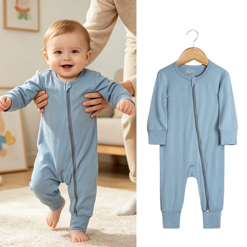 Soft Bamboo Newborn Baby Clothes Rompers Long Sleeve Playsuit Spring Autumn Jumpsuit Solid Infant Bodysuit Fall Baby Clothing