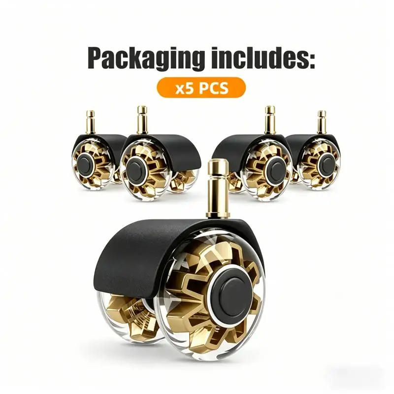 5 Pcs 2 Inch Office Chair Caster Wheels, M10 Stem Heavy Duty PU Rubber Quiet Smooth Rolling Replacement Wheels for Furniture