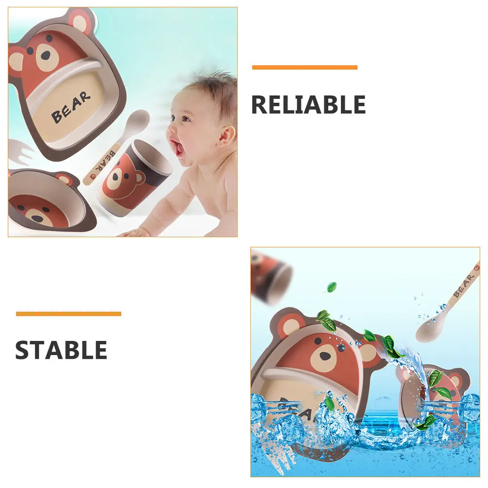 1Set Children Feeding Plate Cartoon Tableware Set Baby Food Bowl Plate Bowl Cup Spoon Fork Waterproof Lightweight Household