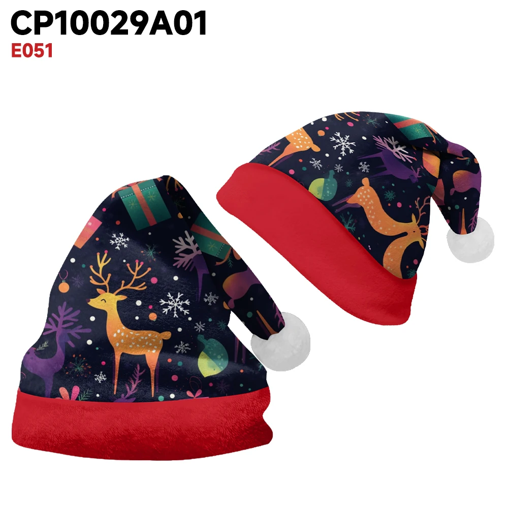 Fashionable winter Christmas hat with red border and gold spotted deer print party, warm and comfortable for daily life