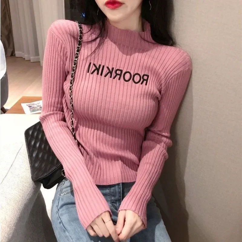 Long Sleeve T Shirt for Women New in Knitwears Plain Polyester Tops Woman Tee Korean Style Y2k Fashion Korea Reviews Clothes Yk2