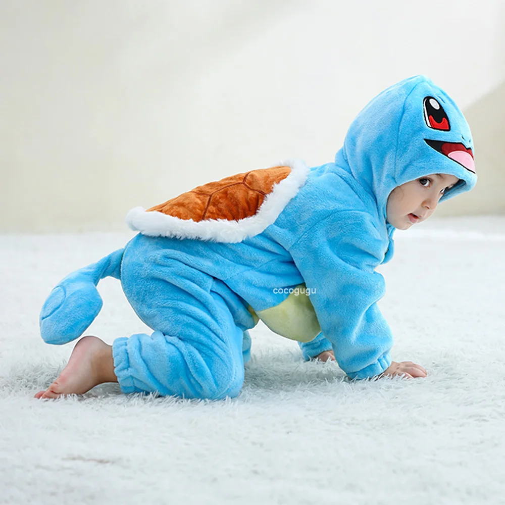 Boys Girls Squirtle Costume 0-3 Y Baby Romper Anime Pokemon Cosplay Kigurumi Blue Cute Pajama Onesie Halloween Animal Clothes