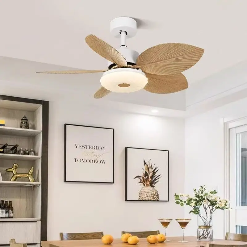 Modern Natural Ceiling Fans With Lights Home Decor Art Strong Wind With Palm Leaf Fan For Restaurant Living Room Hotel Lamps