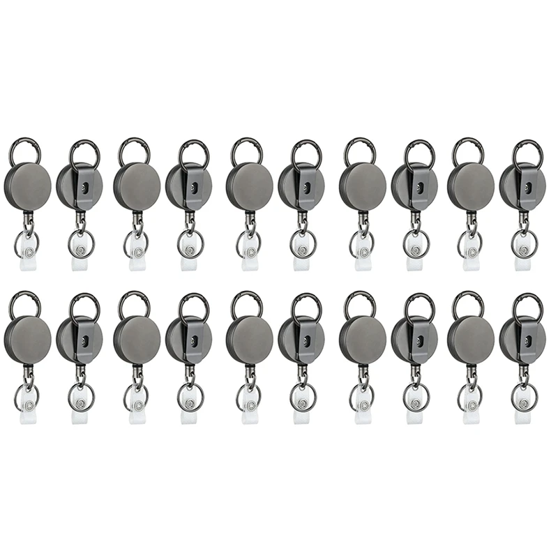 

20 Pack Heavy Duty Retractable Badge Holder Reels, Metal ID Badge Holder With Belt Clip Key Ring For Name Card Keychain