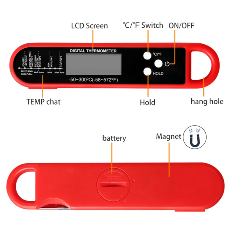 Foldable Meat Thermometer Digital Kitchen Food Cooking Thermometer For Meat Water Milk Probe BBQ Oven Electronic Thermometer view 5