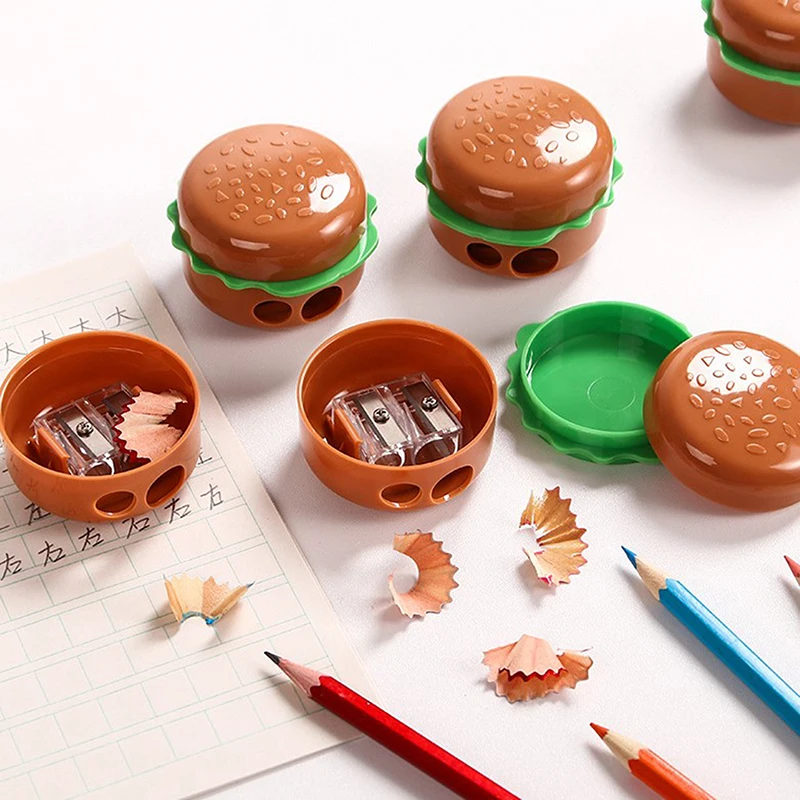 مبراة أقلام رصاص ذات فتحة مزدوجة على شكل همبرغر مبراة يدوية أداة قطع أقلام رصاص إبداعية مستلزمات مدرسية هدية قرطاسية للطلاب #2