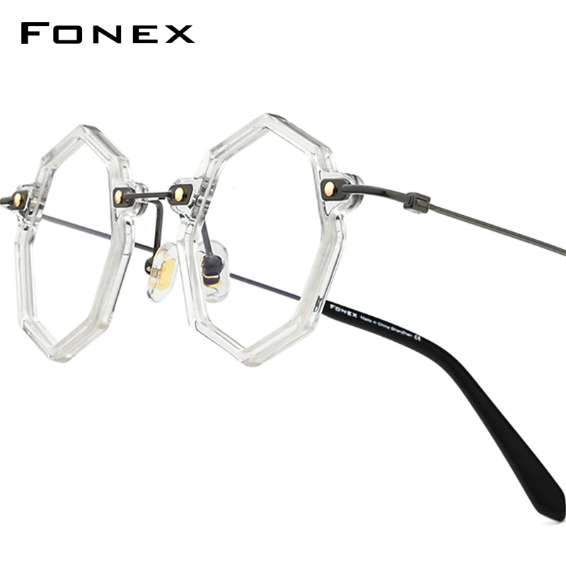 

FONEX Acetate Titanium Glasses Frame Men Brand Design Vintage Retro Polygon Eyeglasses Women Spectacles Japanese Eyewear 85713