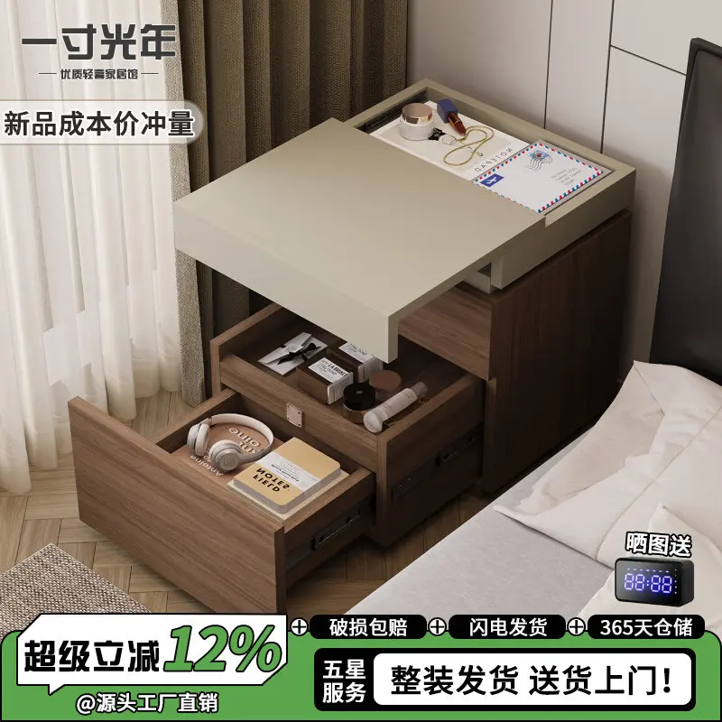 Bedside table Home bedroom Premium solid wood bedside cabinet with hidden drawer