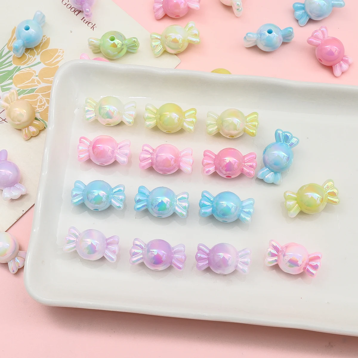 10pcs Gradient Color Candy Acrylic Beads Loose Spacer Beads for DIY Jewelry Making Bracelet Necklace Earring Charms Accessories