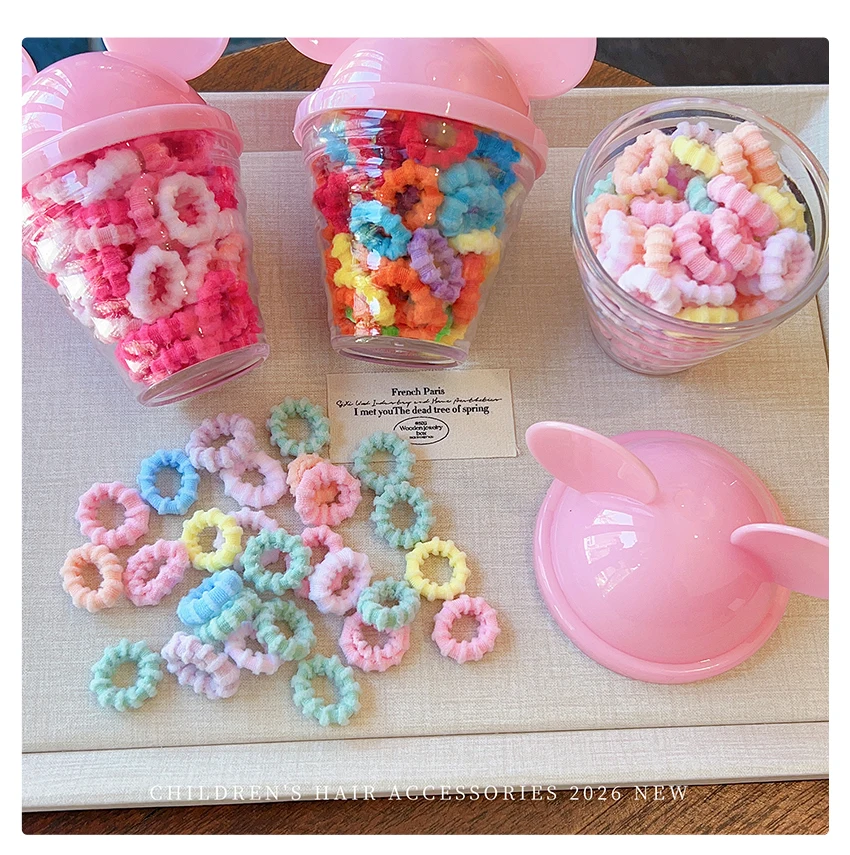2026 Neueste 60 Stück/Box Solide Elastische Haargummis für Frauen Mädchen Kinder Makronen-Regenbogenfarben Kleinkind Scrunchies Pferdeschwanzhalter Geschenk – Detail 4