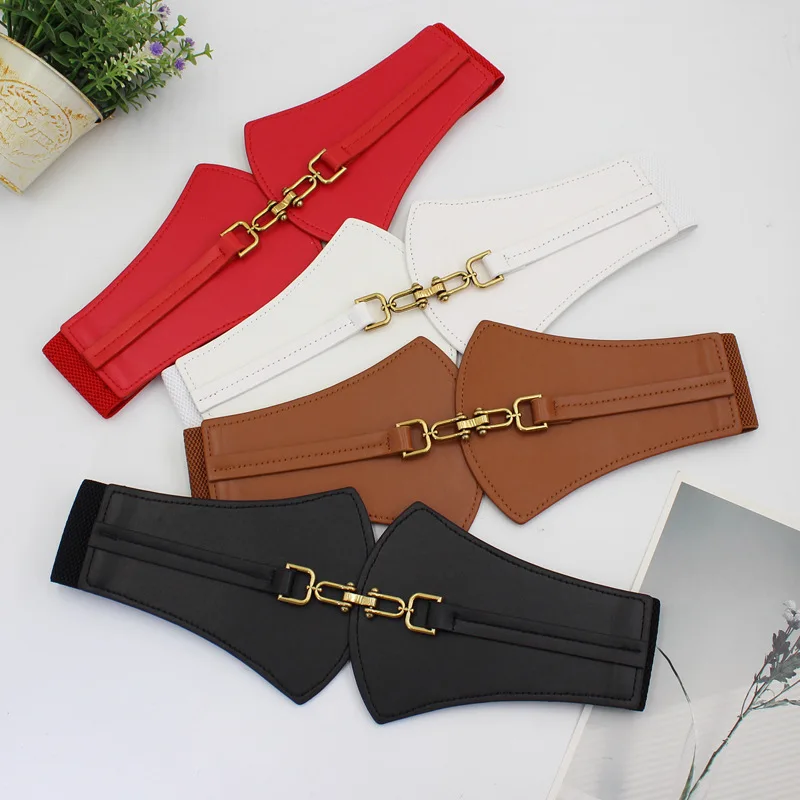 Nieuwe dames retro metalen gesp brede fashion design riem PU lederen strakke jas jurk riem casual riem elastische damesriem