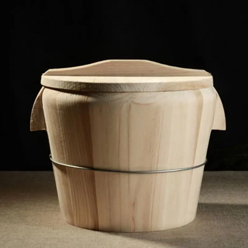 

Natural Wooden Kitchen Tool Portable Lid Steaming Rice Bucket Steamed Rice Barrel Canteen Restaurant Steamer Fir Rice Bucket