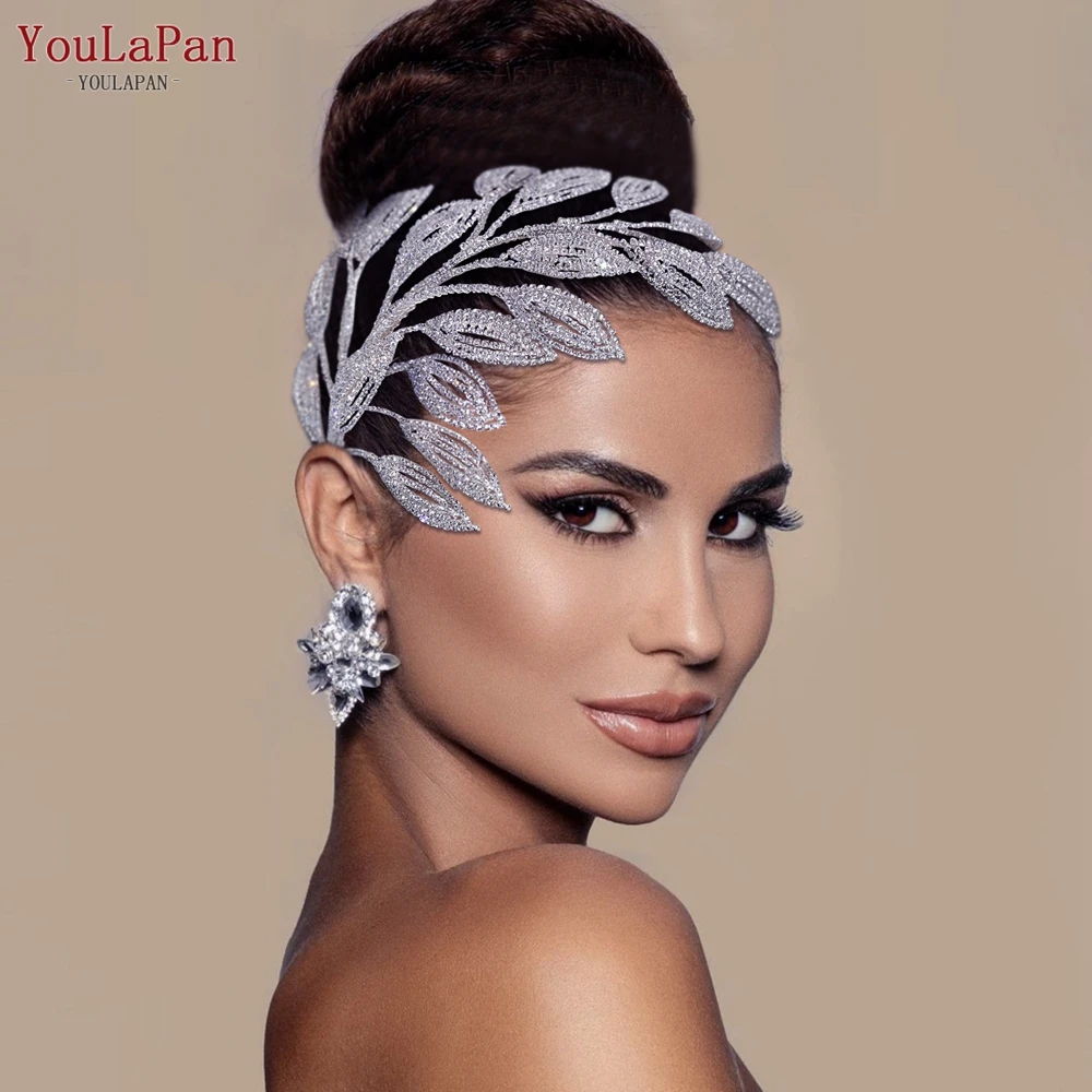 YouLaPan HP452 Braut Tiara mit Kamm Blatt Hochzeit Haar Headwear Braut Haar Zubehör Trendy Kristall Frauen Kopfschmuck für Party