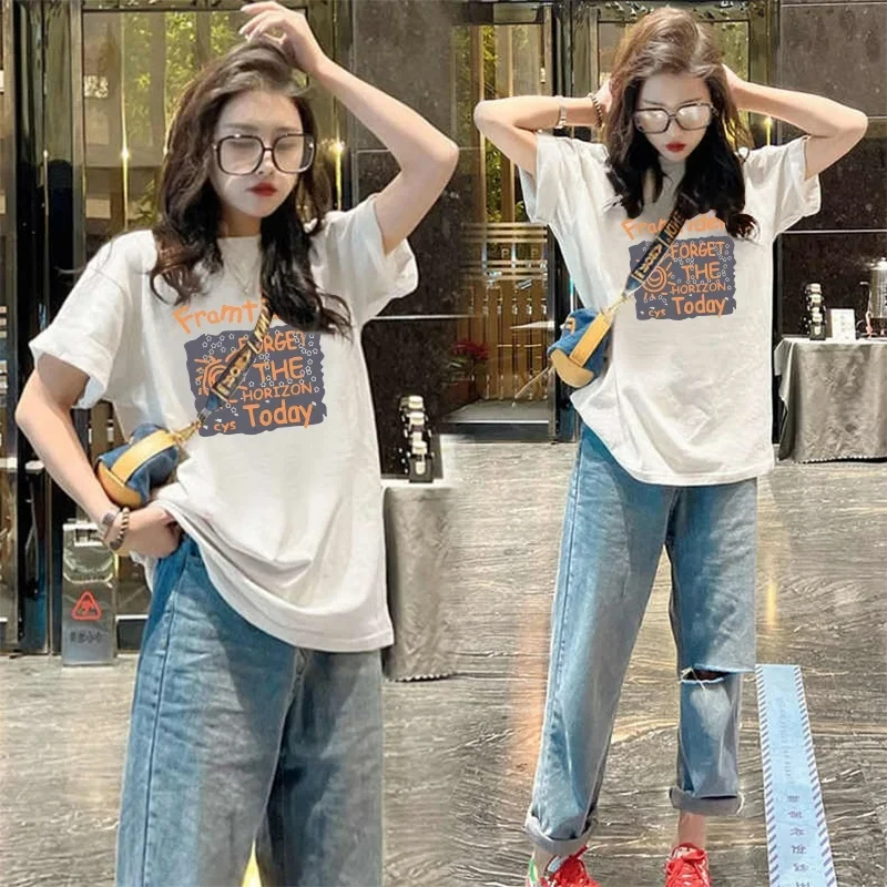 

Women's Fashionable Cotton T-Shirts Printed Short Sleeve T-Shirts Loose Tops Fashionable Large Size T-Shirts