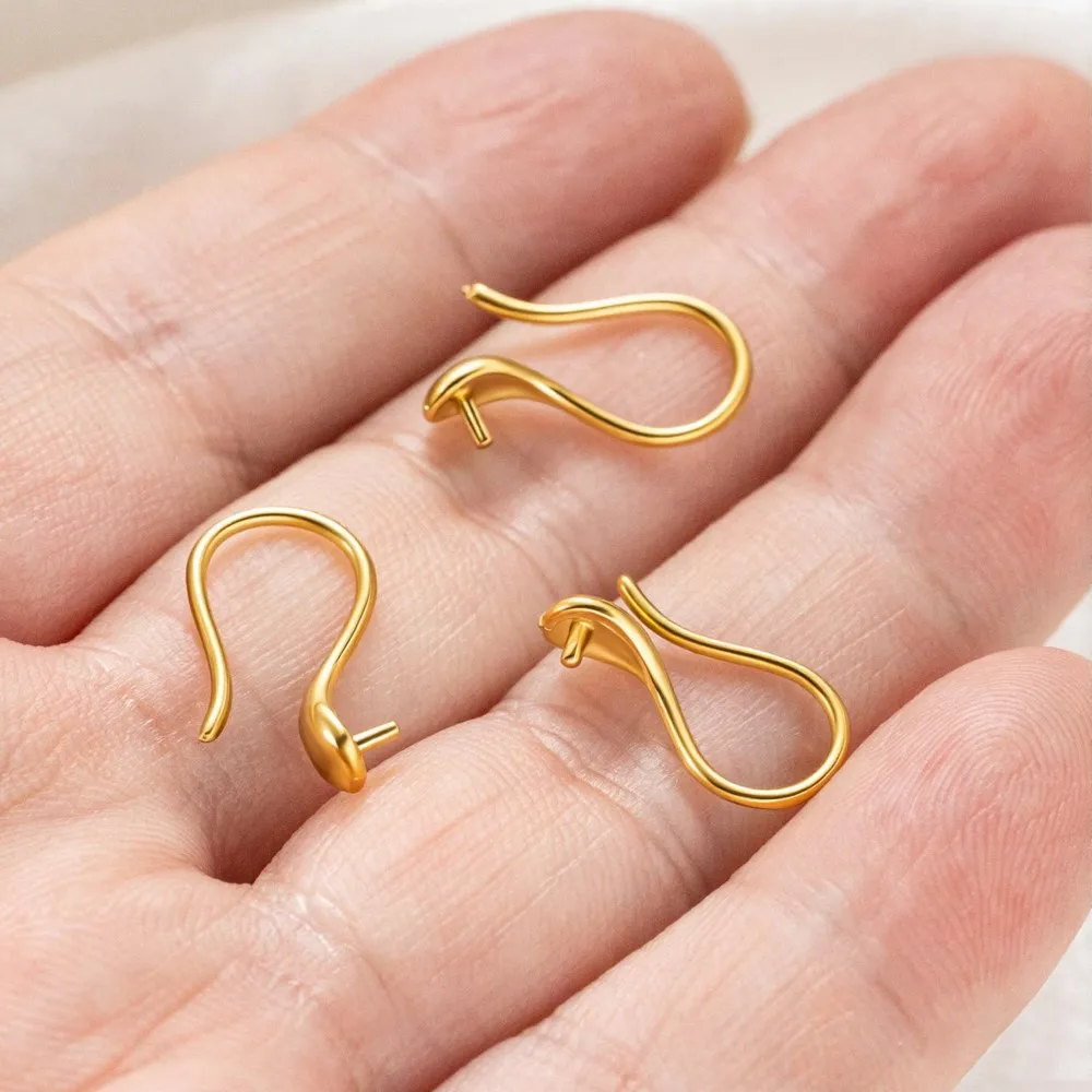 4Pcs Stainless Steel 18K Gold Plated French Earring Hooks with Pearl Pendant Mounting Brass DIY Earrings Jewelry Making Supplies