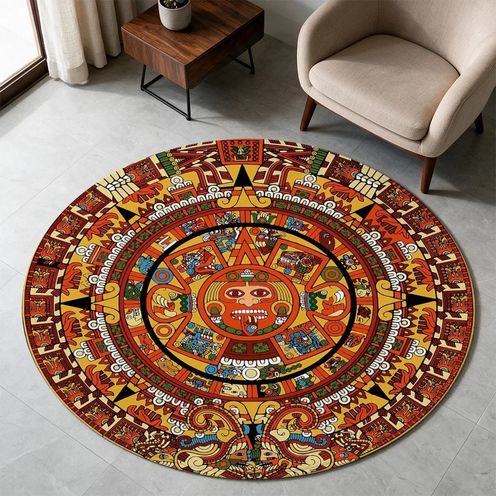 Vibrant Bohemian Tribal Pattern Area Rug Moroccan Style Round Floor Mat for Boho Living Room Decor