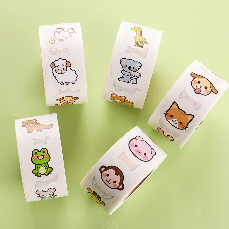500 шт. 1 дюйм. Мультяшные наклейки для вознаграждения, детские наклейки для вознаграждения, детские подарки, декоративные принадлежности для учителей, наклейки с животными