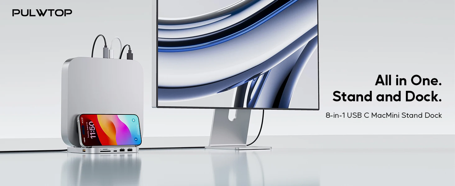 PULWTOP Mac mini Hub M1 M2 mit M.2 SSD-Gehäuse (NICHT für M4 2024), USB-C-Dock mit USB A/C 10 Gbit/s, USB A 2.0, SD/TF, Audio – Detail 1