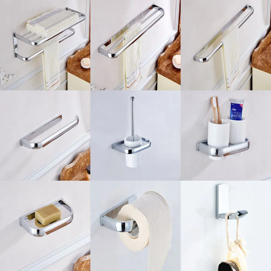 

Полированная хромированная латунь, настенный набор аксессуаров для ванной комнаты, вешалка для полотенец, мыльница, крючок для халата, держатель для туалетной бумаги enferm002