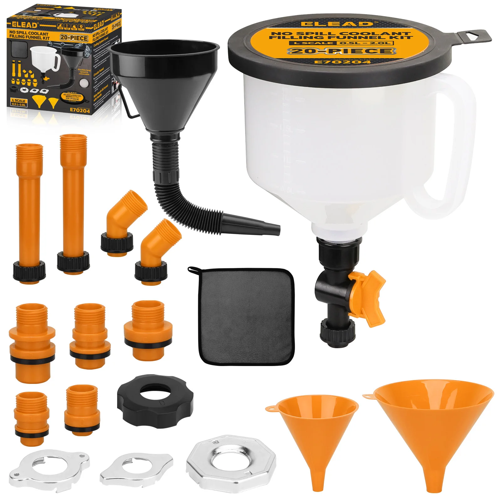 

ED 20PCS No-Spill Coolant Funnel Kit, Spill-Proof Radiator Bleeder Tool with Adapters, Extensions & Flexible Hose for Automotive