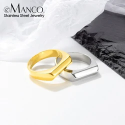eManco Smooth punk hip hop Ring Gold Color for Women Men Custom Stainless Steel Jewelry Party Birthday Gift